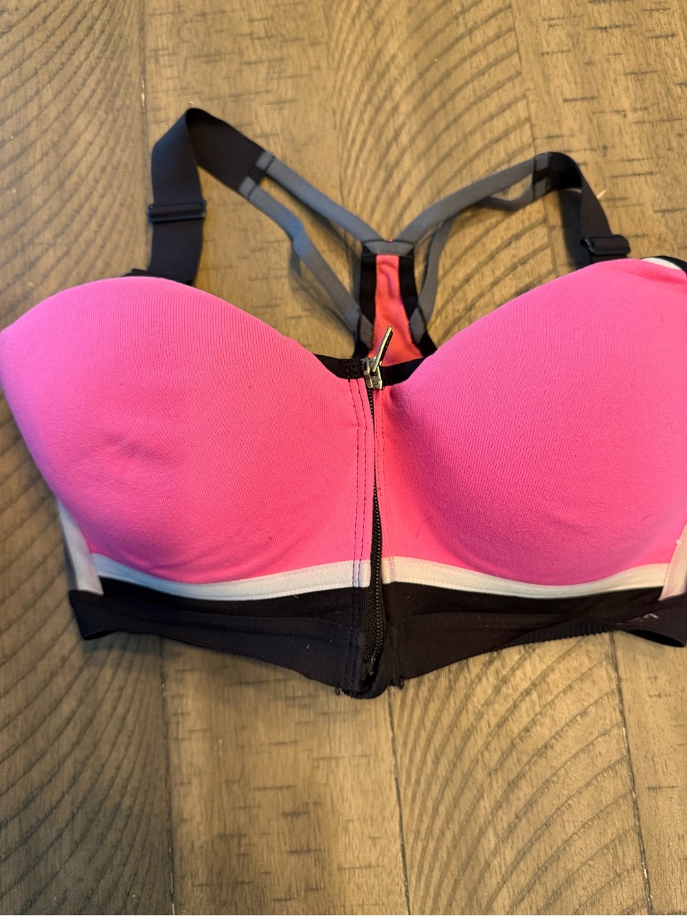 Victoria’s Secret VSX Sport Front Zip Sports Bra Pink Black 32DD Racerback